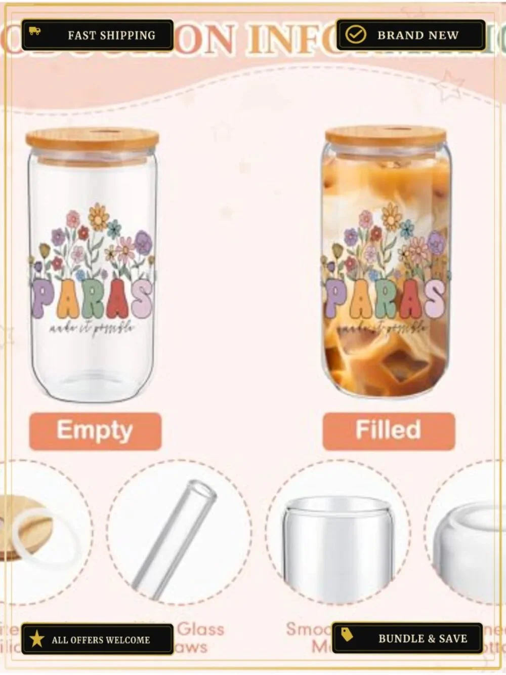 Paraprofessional Gift Set Canvas Makeup Bag Glass Cup Keychain